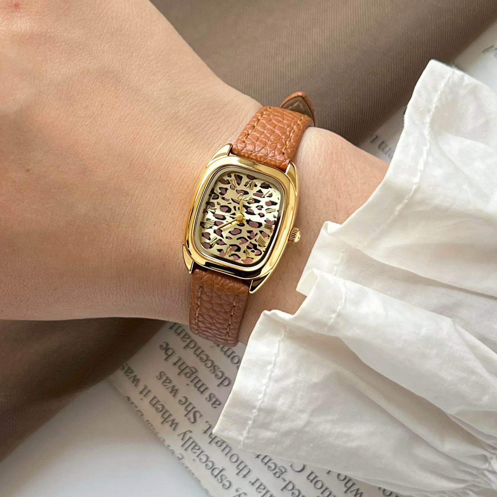 New GEDI Brand Watch Unique Design Waterproof Square European American Retro Leopard Print Women's Fashion Quartz Wristwatches