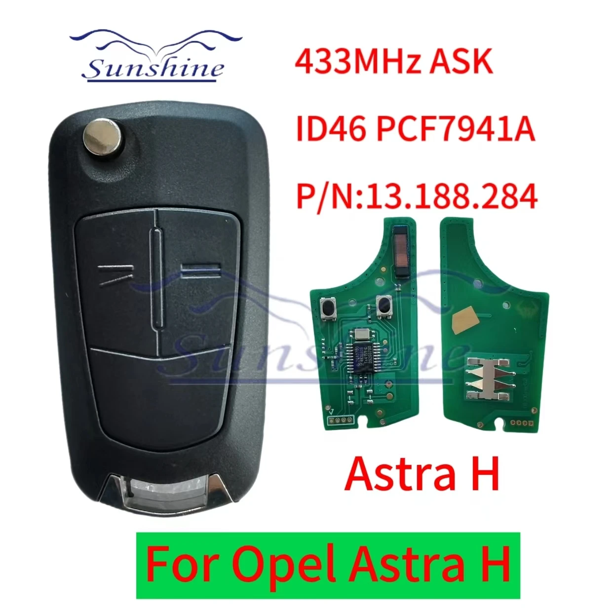 Sunshine car per Opel Astra H Zafira B 2004-2013 Valeo 2 pulsanti chiave a distanza per auto 433MHz con PCF7941A HITAG 2 46 Chip