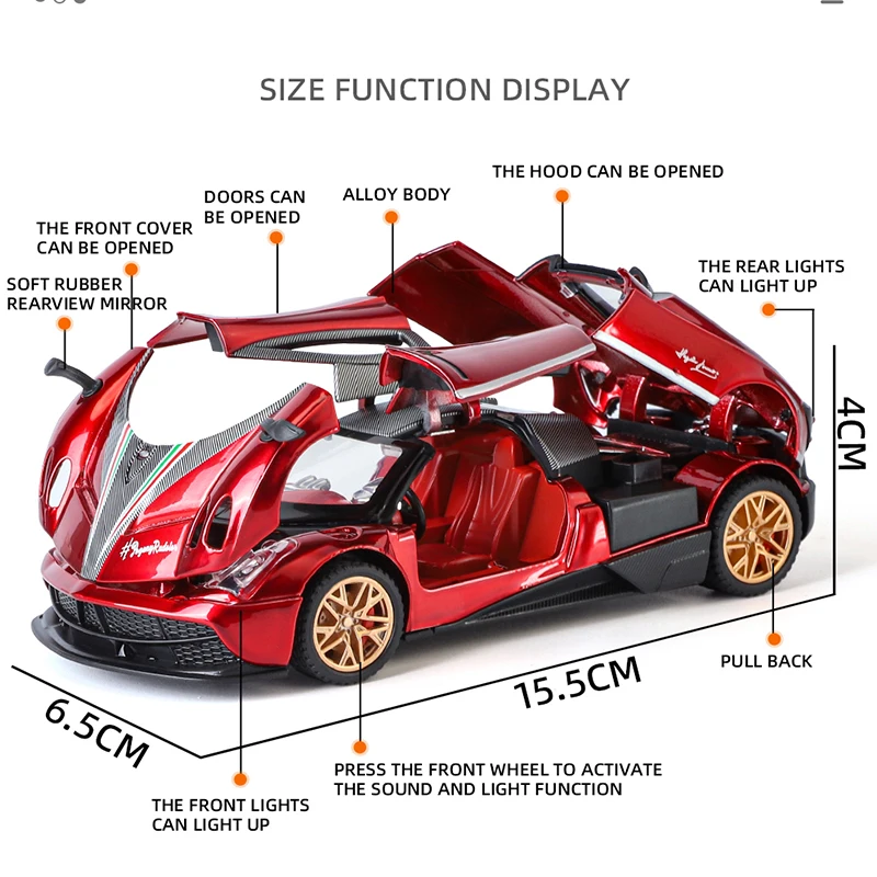 1:32 Huayra BC Luxury Supercar Toy Boy Diecast Alloy Model Metal Auto Gift Fast Furious Rubber Tires Hot High Precision Sound