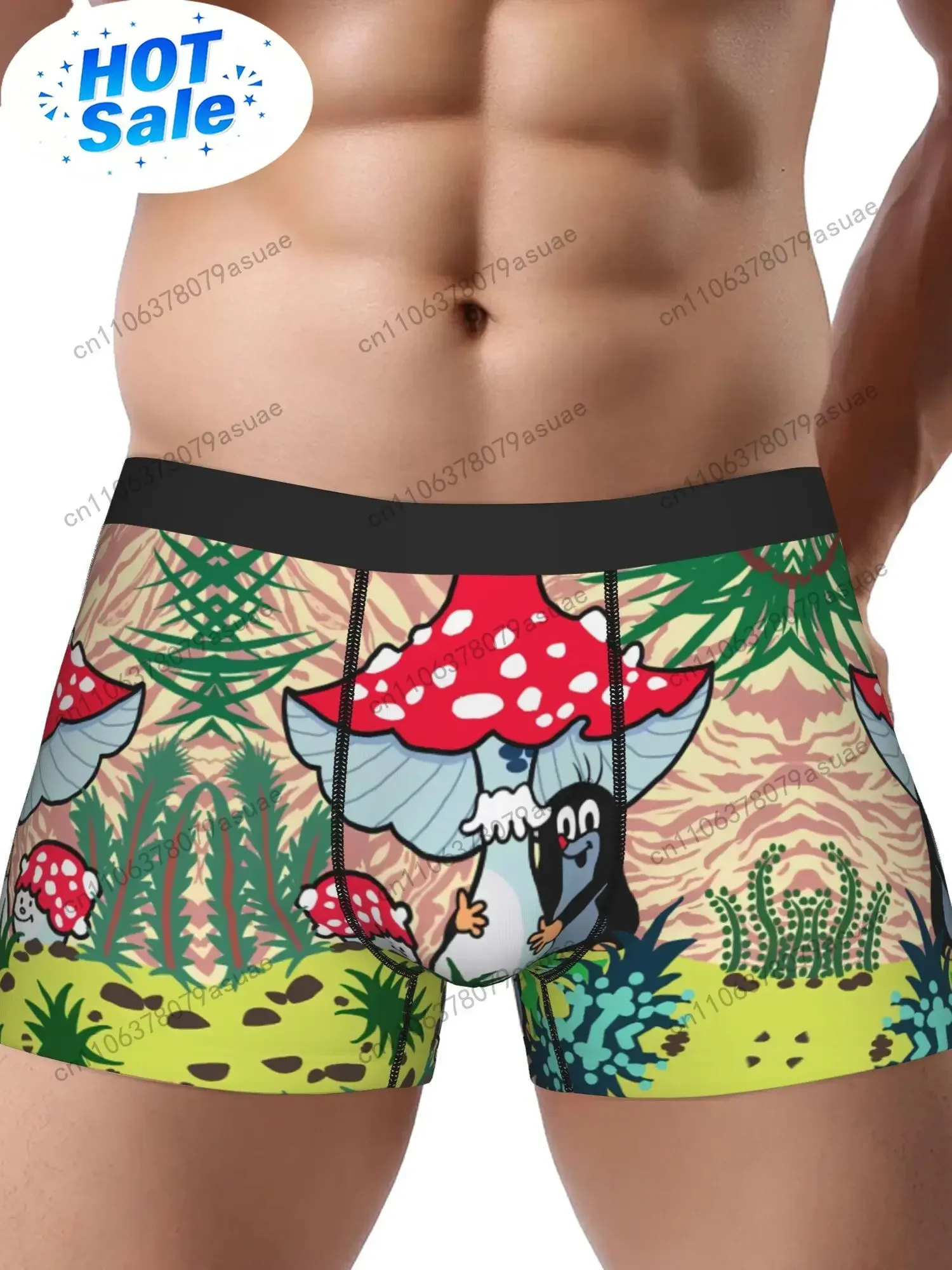 Men's Underwear Cute Forest Animal Print Boxer Briefs with Moles, Non-Transparent Full Coverage, Stretchy Comfort Fit Black