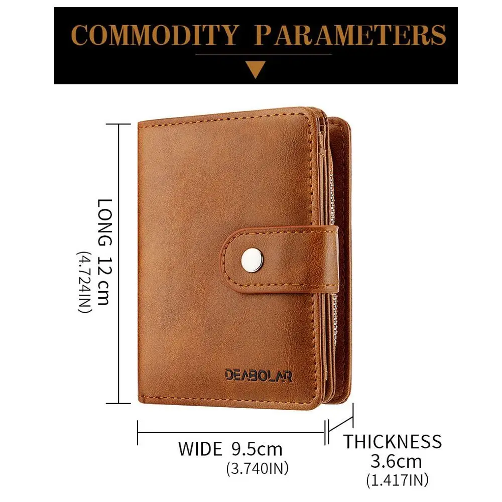 Luxury PU Leather Men Tri- Fold Wallets Coin Purse with Zipper Coin Purse Multifunctional Short Wallet