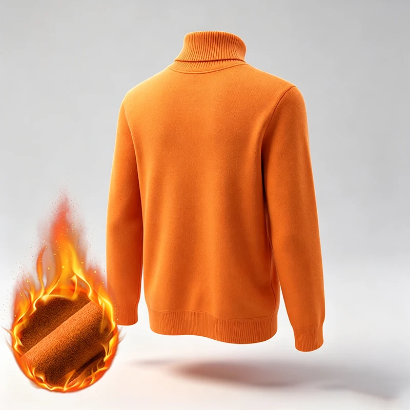 Herren-Rollkragenpullover aus Strick mit Fleece-Futter und geripptem Saum, ideal für Spaziergänge in der Stadt, gesellschaftliche Anlässe und verschiedene Winteraktivitäten. – Detail 10