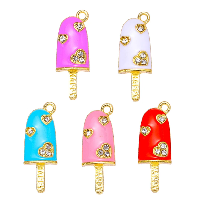 10pcs 10*25mm Color Ice Cream Enamel Vintage Pendants Bracelet Mother Kids Beads Accessories Charms For Jewelry Making DIY
