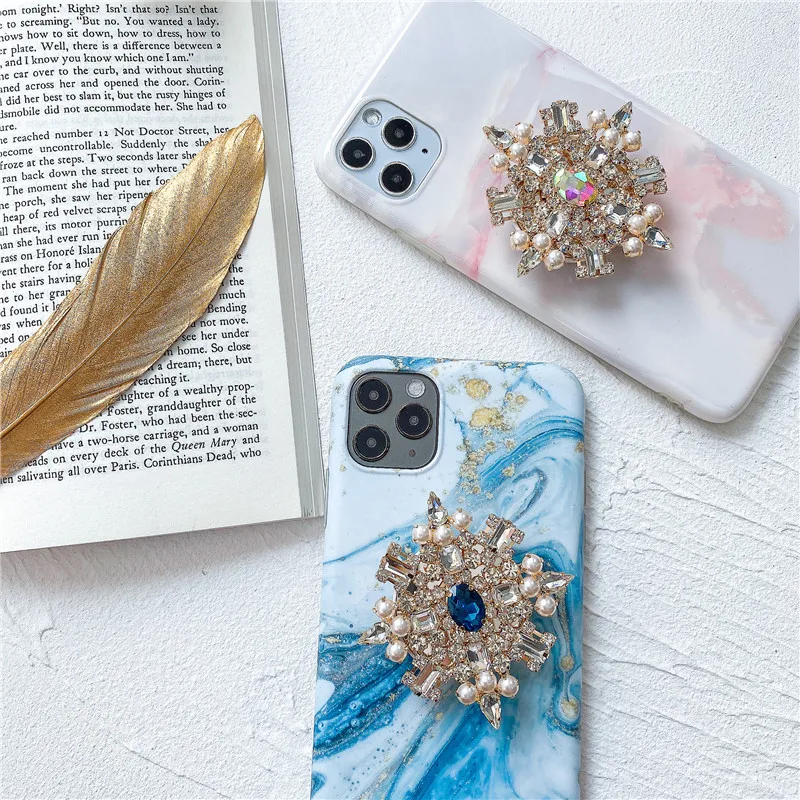 Luxo pérola strass diamante telescópico airbag suporte galvanizado espelho suporte do telefone desktop preguiçoso pessoa suporte