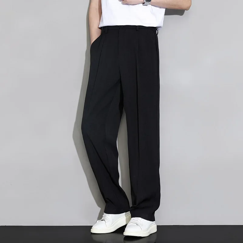 

2026 Men's Suit Pants, Men's Summer Lightweight Ice Silk Straight-Leg Pants, Quick-Dry Loose Casual Pants, Pleated Wide-Leg Pant