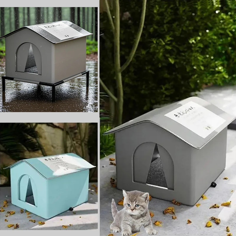 Four Seasons Cat House Outdoor Waterproof Pet Shelter for Cold Weather Stray Cats Dogs Thermal Insulated Windproof Design