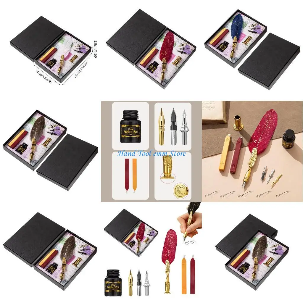 

H37F Quill Dip Pen Set Wax Seal Antique Pen for Beginner