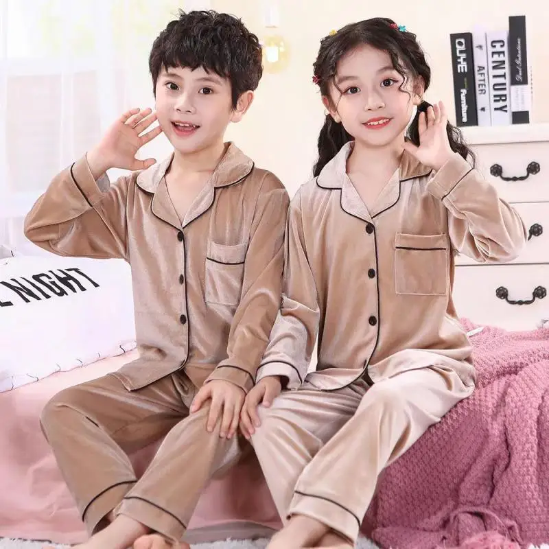 

Детские бархатные комплекты одежды для сна унисекс, легкая осенне-зимняя домашняя одежда для малышей, удобная теплая одежда для улицы