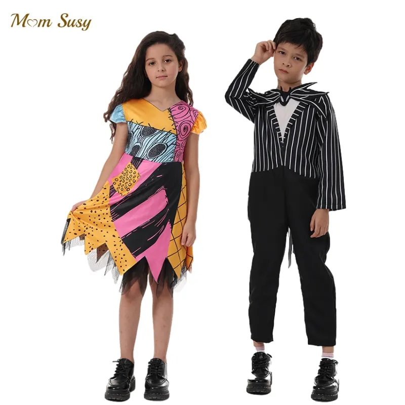 Robe bébé fille avec nœud imbibé, costume d'Halloween, frère réglable, Sally, cosplay, fête d'anniversaire, carnaval, vêtements pour enfants de 1 à 12 ans