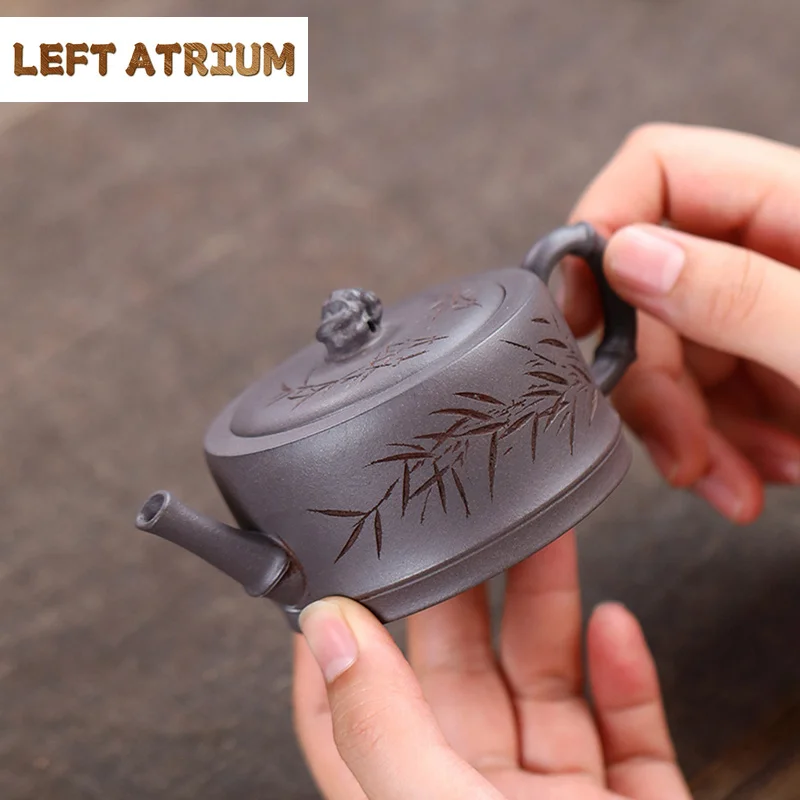 120ml Chinese Yixing Purple Clay Teapot Large Caliber Famous Handmade Bamboo Joint Shape Tea Pot Kettle Raw Ore Zisha Tea Set