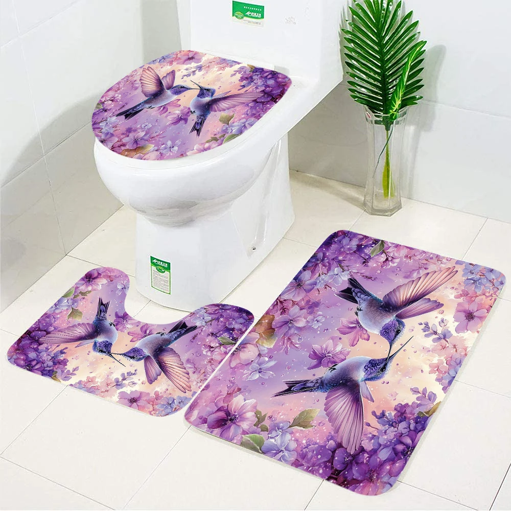 

Набор из 3-х предметов: нескользящий коврик для ванной с цветами и растениями, декор для ванной комнаты с цветочными и лиственными узорами, современный коврик для ванной, чехол для крышки унитаза