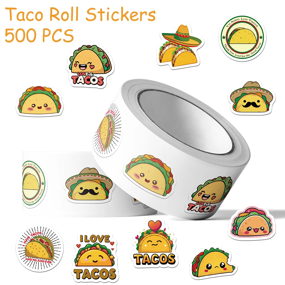 

500pcs Cartoon Cute Taco Roll Stickers Decals For Phone Laptop Scrapbook Suitcase Skateboard DIY Aesthetic Waterproof Stickers