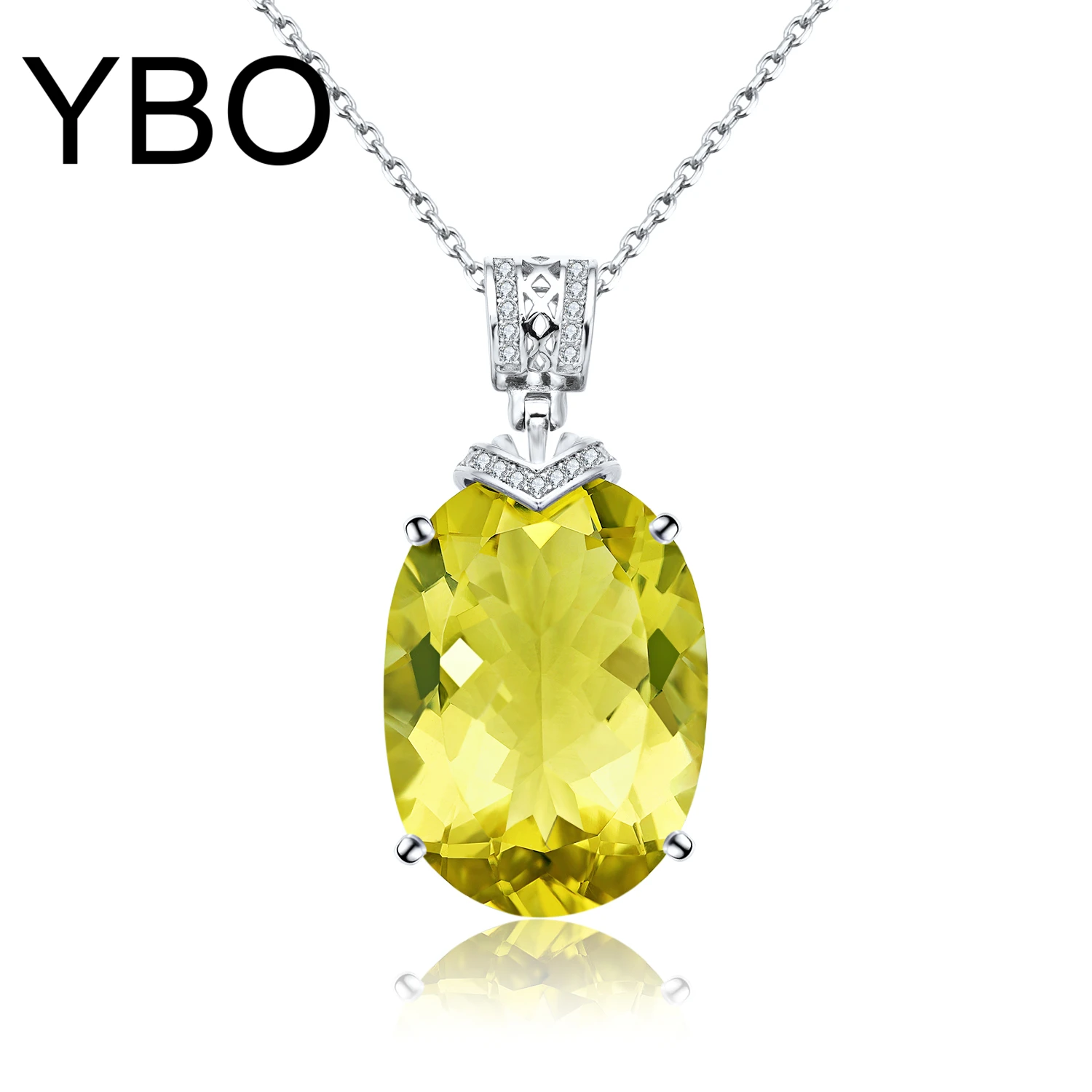 

YBO 100% 925 Sterling Silver Oval Lemon Quartz Pendant Necklaces For Women Natural Gemstone Fine Jewelry Party Dating Jewel Gift