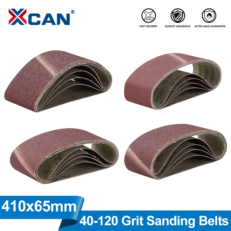 XCAN 5pcs 65x410mm Sanding Belts 40/60/80/120 Grit For Belt Sander Abrasive Tool Wood Soft Metal Polishing Grinding