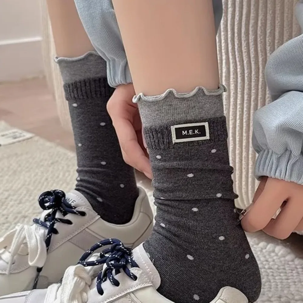 New Polka Dot Frilly Socks Preppy Style Breathable Cotton Socks Soft Comfortable Snow Boot Socks Women