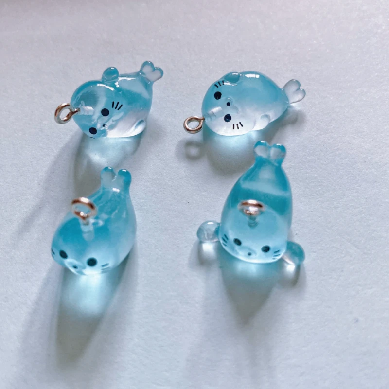 10pcs Kawaii Blue Seals Luminous Animal Resin Charms Pendants DIY Jewelry Making Accessories Keychain Earrings