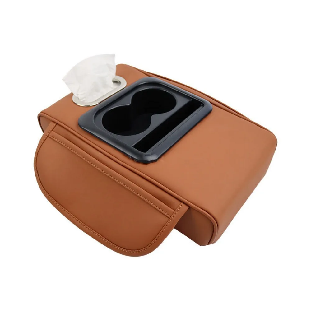 Elbow Support Car Arm Rest Cushion with Cup Holder Tissue Box Armrest Heightening Pad Side Storage Pockets Phone Slot