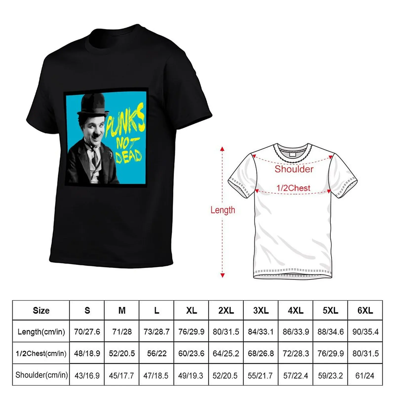 Punks not Dead Charlie Chaplin Typographic Illustration T-Shirt plus size tops sweat mens graphic t-shirts funny