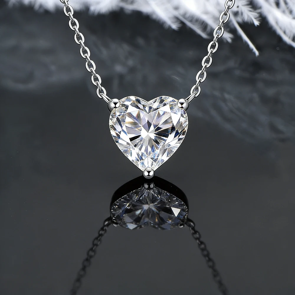 

IOGOU Sweet Heart Cut Moissanite Diamond Necklaces 2.0CT 1CT 0.5CT Solitaire Pendant Silver 925 GRA Certified Jewelry for Women
