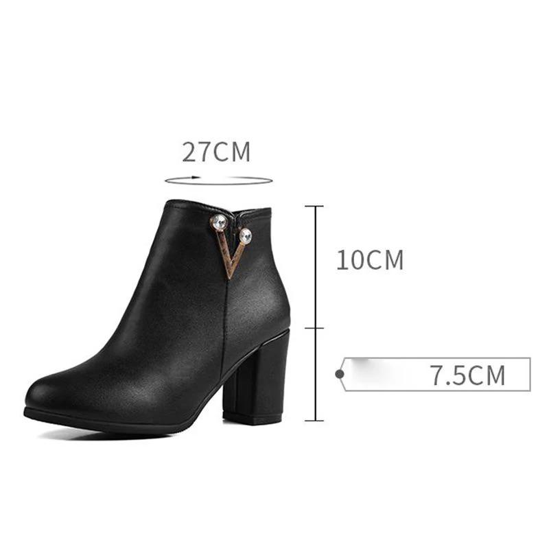 SIMLOVEYO Female Ankle Boots Round Toe Chunky Heels 7.5cm Decoration Size 51 52 Office Lady Daily Bota