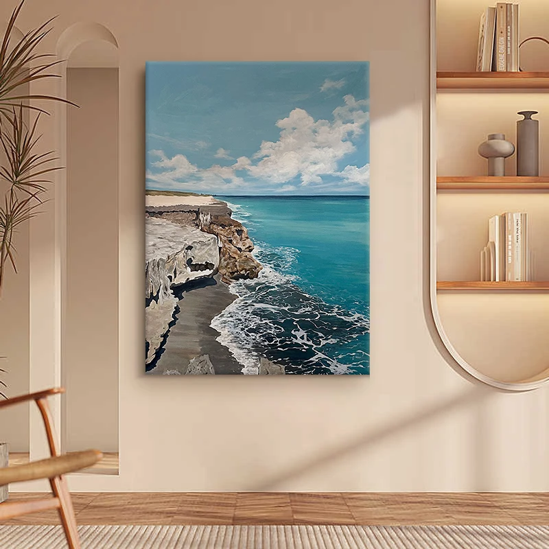 البحر واسع وسماء مزخرفة يدويًا لغرفة المعيشة معلقة