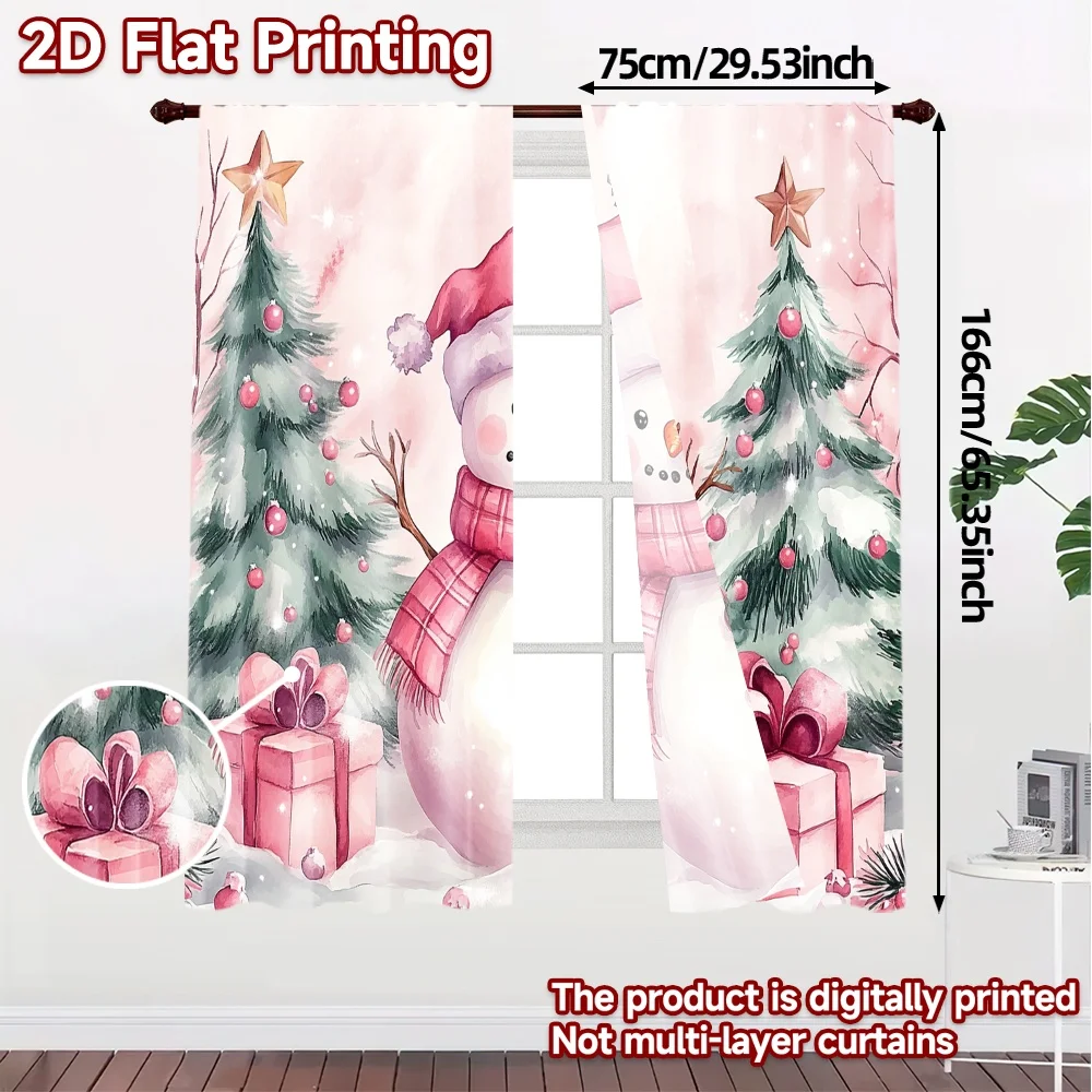 2pcs,Curtains Cute Snowman Christmas Gifts_a Popular Contemporary Curtains 100% Polyester Curtains All Seasons Use for