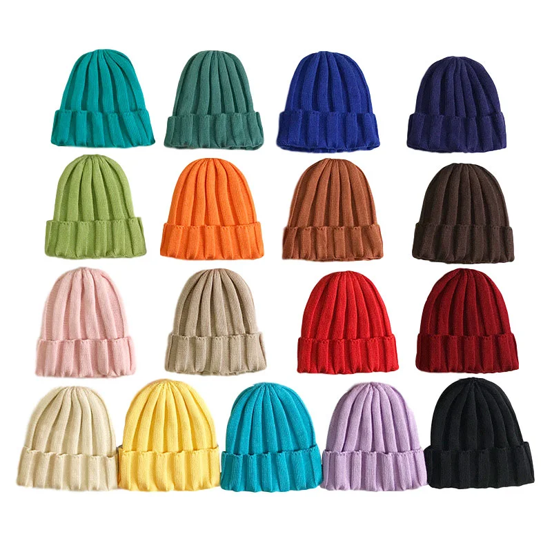 Winter Kids Hat Candy Knitted Bonnet Baby Beanie Kids Cap Elastic Children Girls Boys Hats 11 Colors 1-5Y