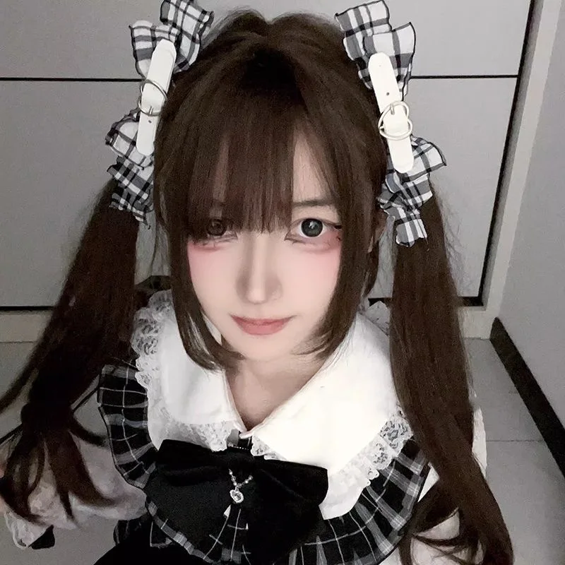 1 par Harajuku dulce gótico Lolita Y2K chica Retro rejilla hebilla de cuero accesorios para el cabello horquillas horquilla Clip para el cabello