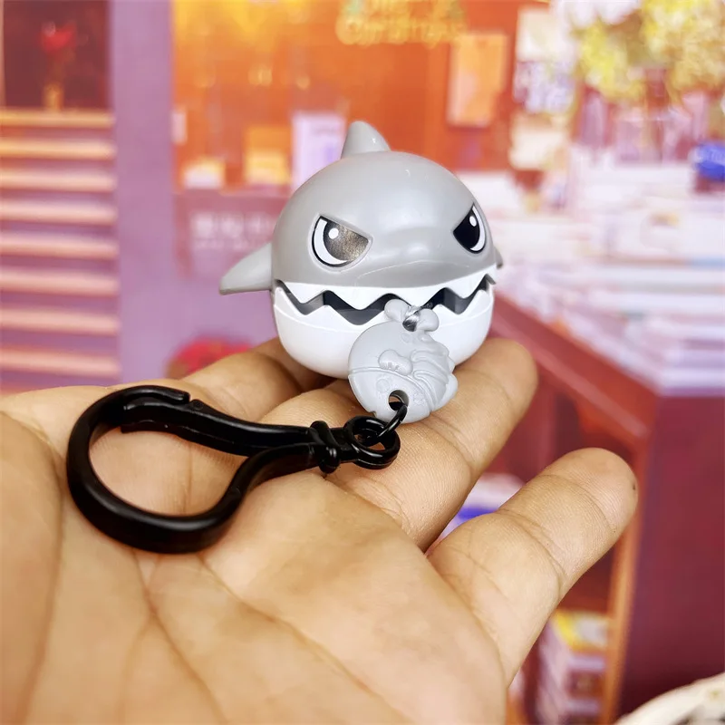 

Cute Round Shark Pull String Toy Keychain Fun Stress Relief Small Toys Couple Interactive Small Fish Pendant Backpack Decoration