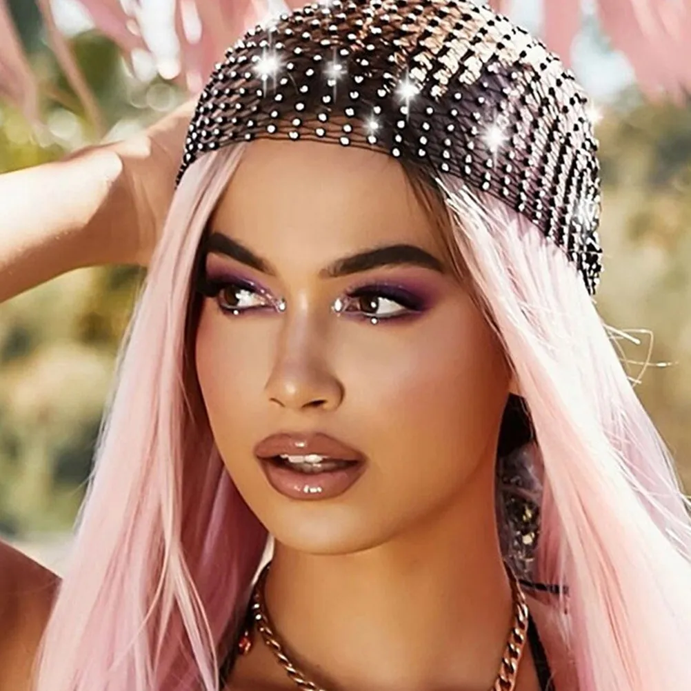 

1 шт. Эластичная повязка для волос со стразами, сетчатая повязка-вуаль для женщин, модный аксессуар для волос, стильный полый головной убор-вуаль