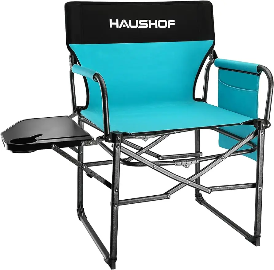 

Camping Chair with Side Table and Storage Pockets, Portable Folding Directors Chair, Heavy Duty Camp Chair for Adults Outdoor