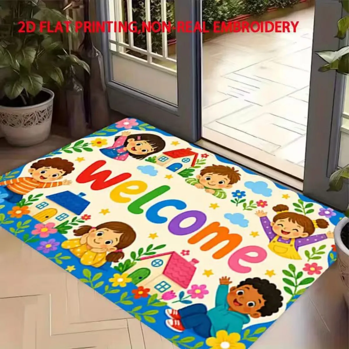 Absorbent Plush Flannel Door Mat, Thickened Entryway Floor Rug with Non-Slip Rubber Backing, Durable and Soft, Suitable for Bathroom, Toilet and Doorway, Exquisite Printed Design