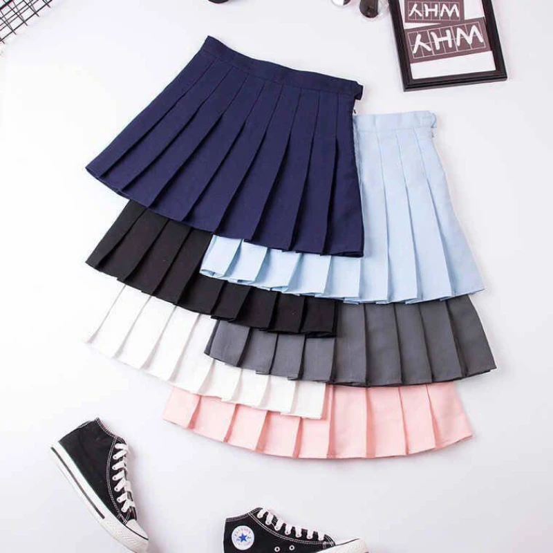 

2024 Academy Style Short Skirt Women's Korean A-line Skirt Summer Half Skirt Checkered Skirts High Waist Slimming Pleated Skirts