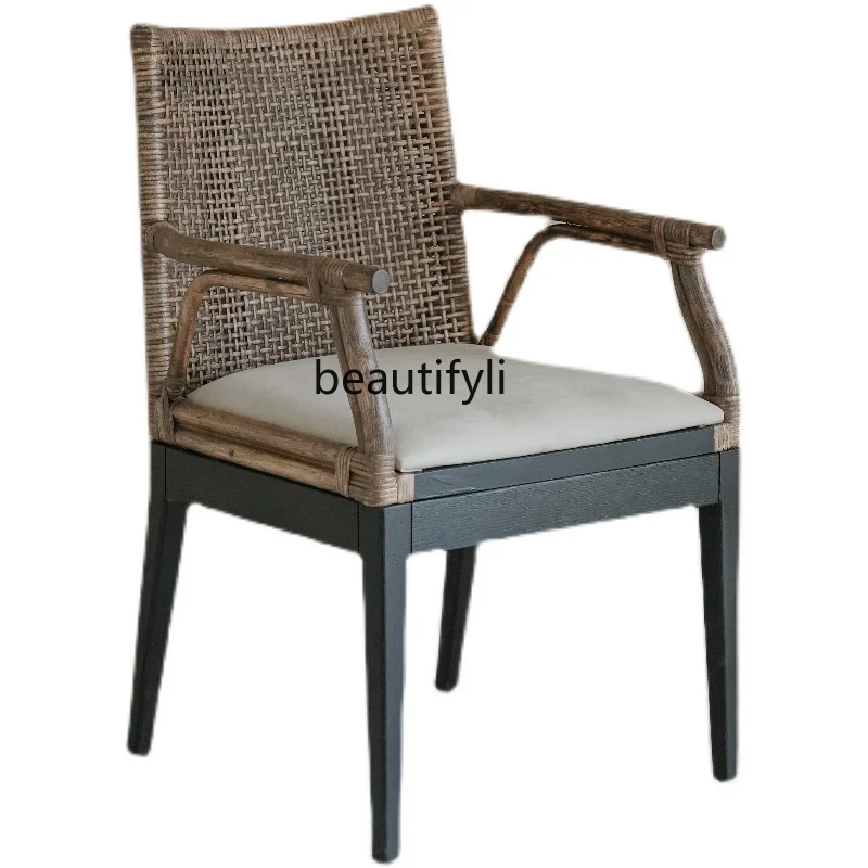 

Chinese Style Rattan Casual Real Rattan Chair Chic Style Retro American Designer Bed & Breakfast Chair Living Room Furniture