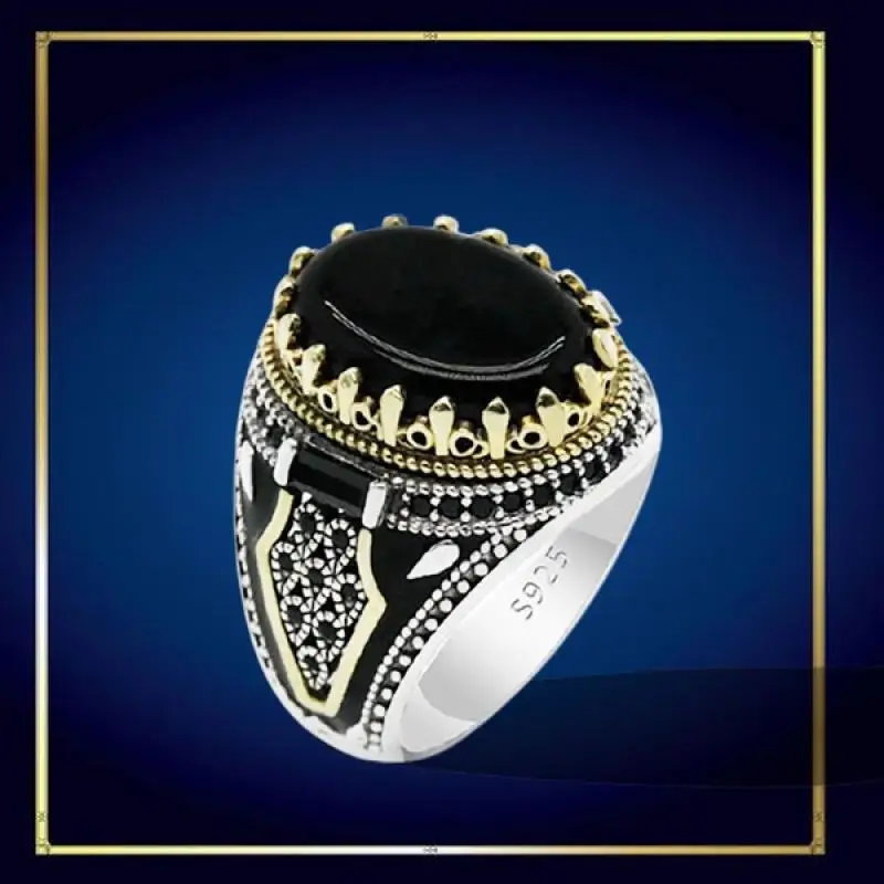 Men\'s Fashion Jewelry Vintage Black Stone Rings for Men Hip Hop Punk Party Birthday Anniversary Gift Jewelry Anillo Hombre