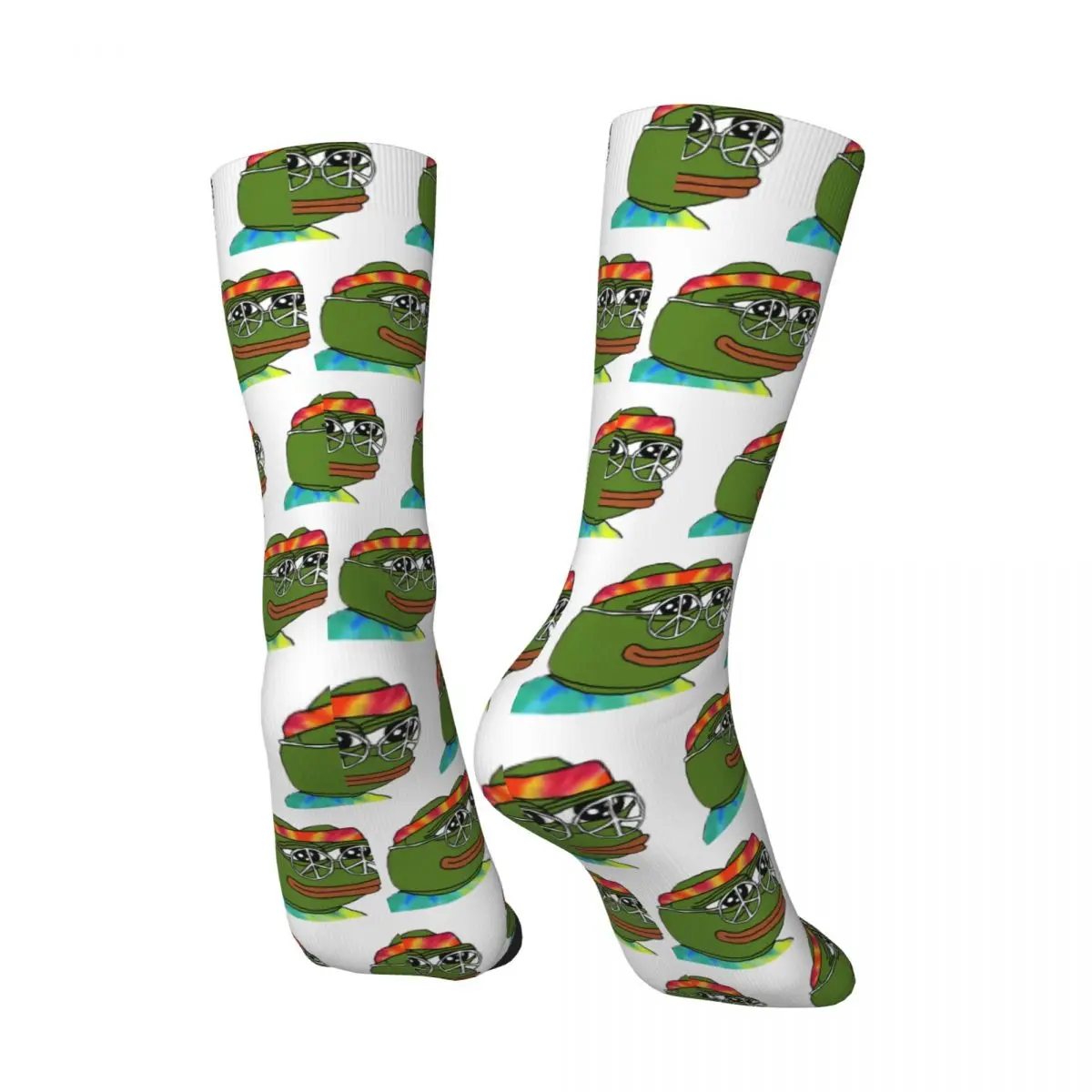 Crazy compression Sock for Men Hippie Pro Peace Hip Hop Vintage Pepe Frog Animal Seamless Pattern Printed Boys Crew Sock Casual