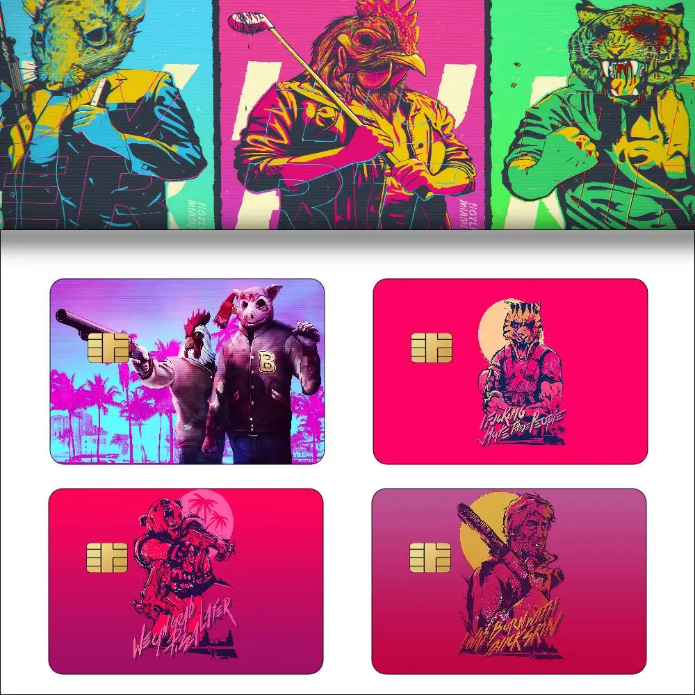 Game Hotline Miami Cartoon 4pcs 1Set Credit Card Skin Stickers For Bank Card Bus Metro Card Sticker Waterproof Women Gift