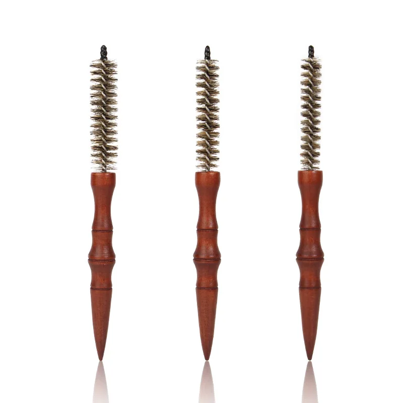 Professional Mini Boar Bristle Round Brush - Wooden Handle Styling Brush for Short/Thin Hair, Curling & Detangling (Men & Women)
