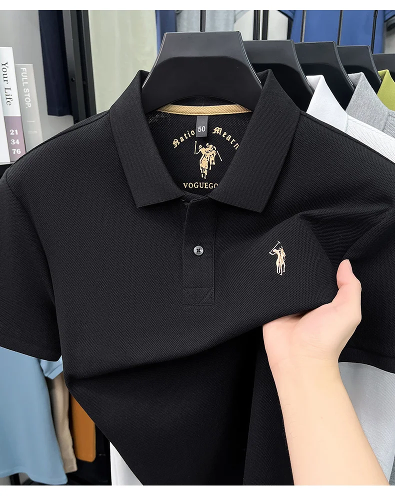 High-End 100% Baumwolle Kurzarm Polo Shirt Sommer Mode Luxus Marke Pony Stickerei T-Shirt Business Freizeit Golf Herrenkleidung – Detail 11