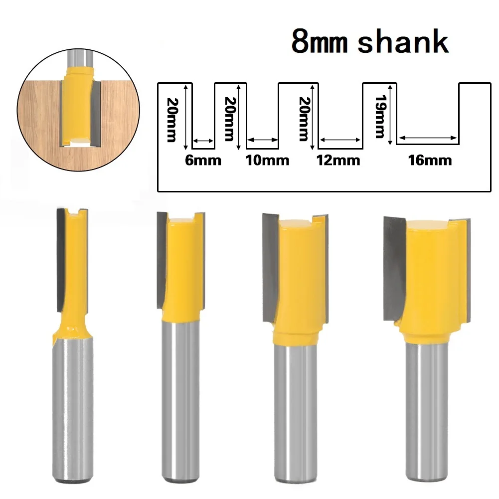 Straight Router Bit Clean Woodwork Tool 6/10/12/16mm 8mm Shank Carbide Cleaning Bit Milling Cutter Wood Universal