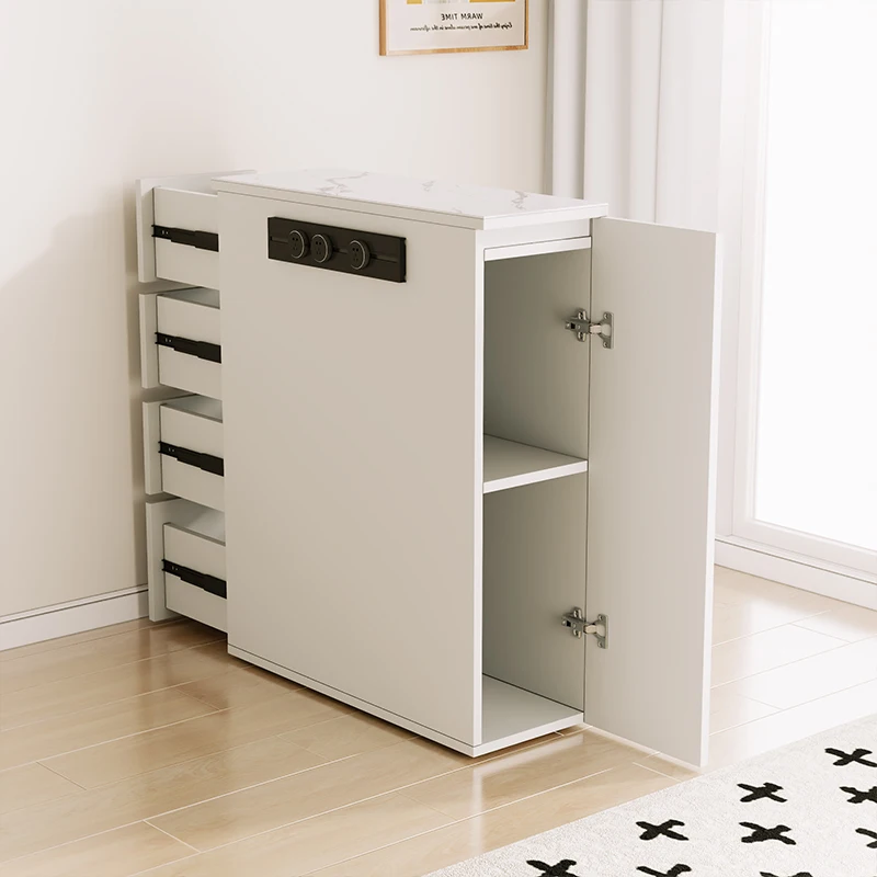 

Movable rock slab middle island table small apartment dining side cabinet integrated against the wall storage