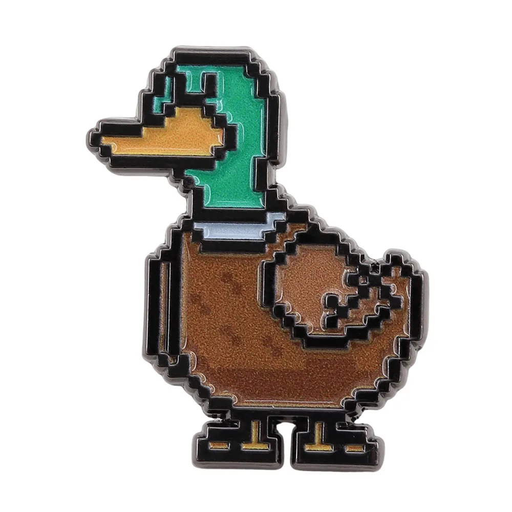Retro Pixel Style Duck Brooch Cartoon Anas Platyrhynchos Badge Cute Animal Shaped Metal Pin Fashion Clothing Accessories Gift