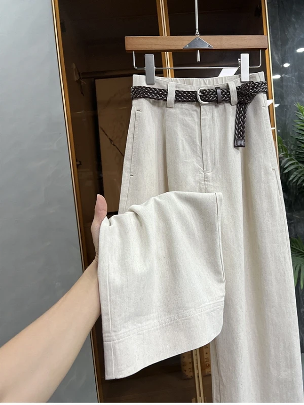 Plones informs de lino y aodón de cintura alta para mujer, novedad de verano, plones de pierna ancha de pierna r...