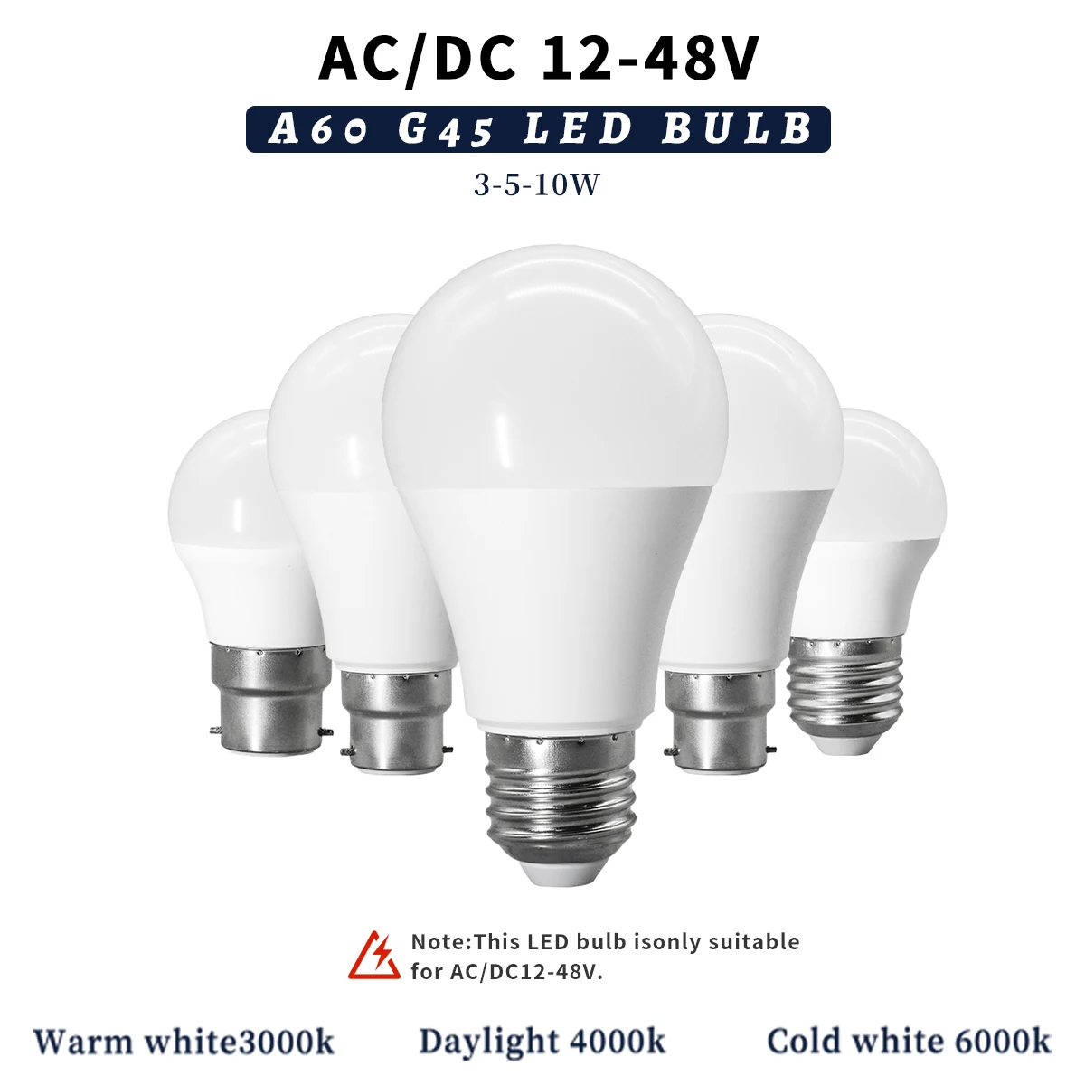 

100PCS DC 12V 24V 48V LED Bulb Lamps E27 B22 base Light 3W 5W 10W SMD2835 RA80+ Daylight Bombilla Led Bulbs Lamp for Foyer Derec