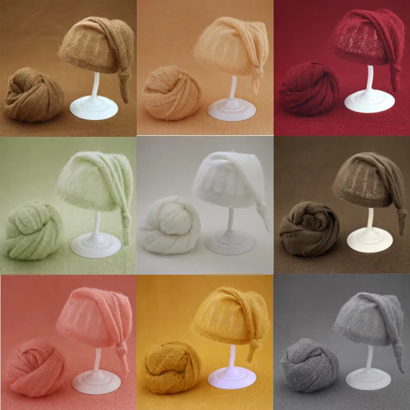 Newborn Photography Props Baby Wool Wraps Blanket Hat  Photo Shooting Accessories Photograph Studio  Mohair Elastic Fabric