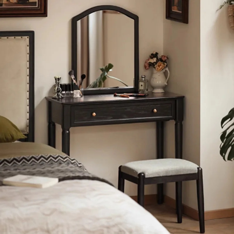 

Vintage Modern Vanity Table Bedroom Makeup Drawers Mirror Dressing Table Chair Wood Cosmetics Penteadeira Lounge Suite Furniture