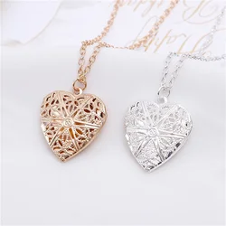 1pcs Necklace Heart Shape Stainess Steel Heart Necklace Pendant Chain Jewelry Party Beauty Girls Photo Locket Jewelry