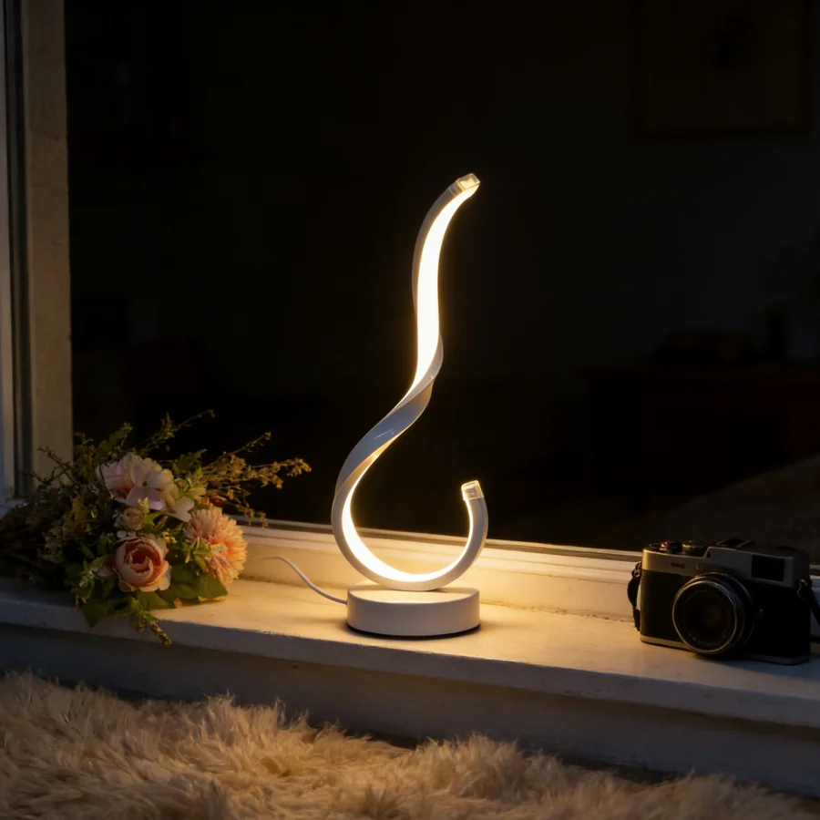 1PC Modern Creative Elegant White Desktop Lamp, USB Power Supply - Three Lighting Modes, Suitable for Bedroom and Study Room