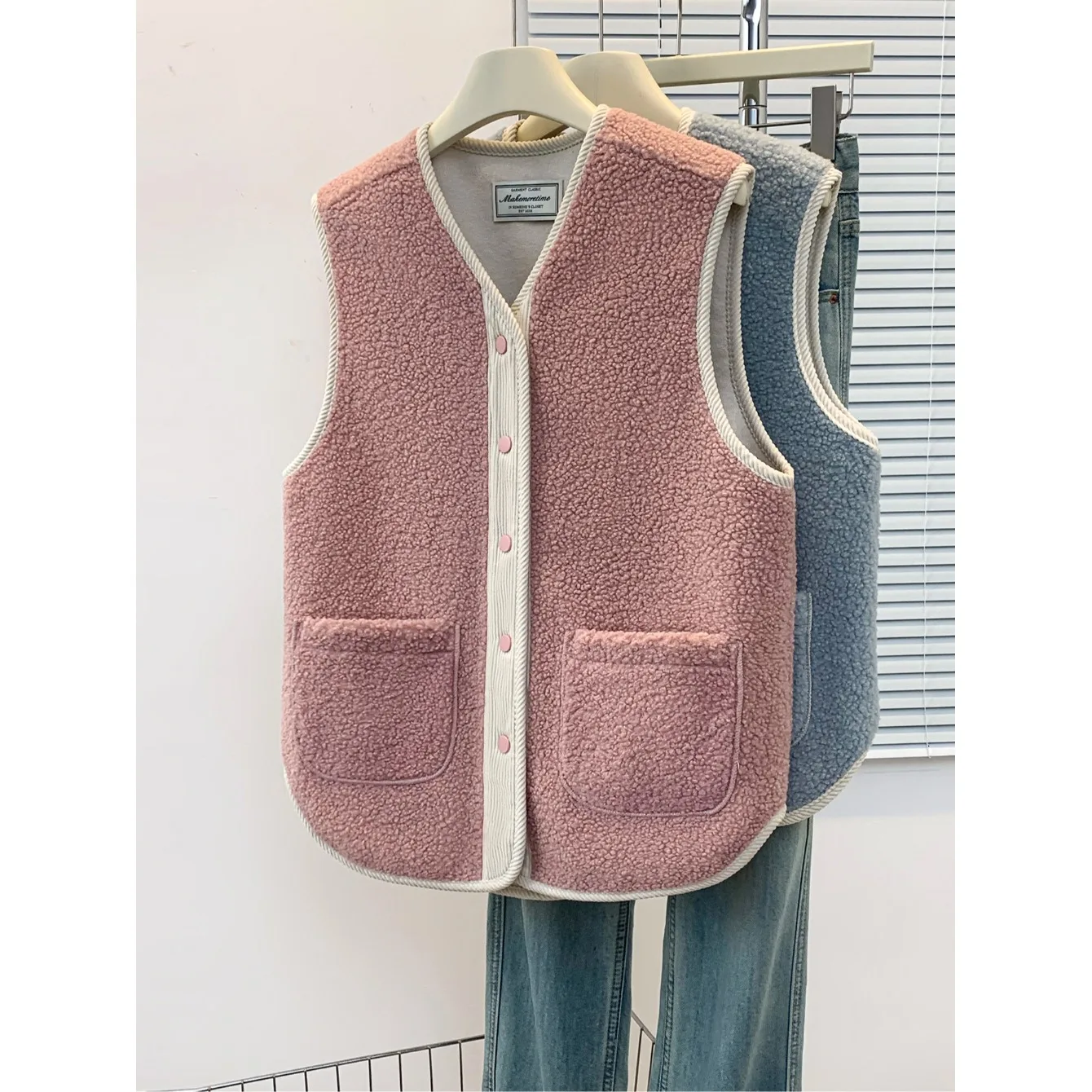 

Autumn Winter Loose Fit Color Blo Outerwear Women's Vest Gentle Sle Korean Design Slimming oulder Pad Jaet