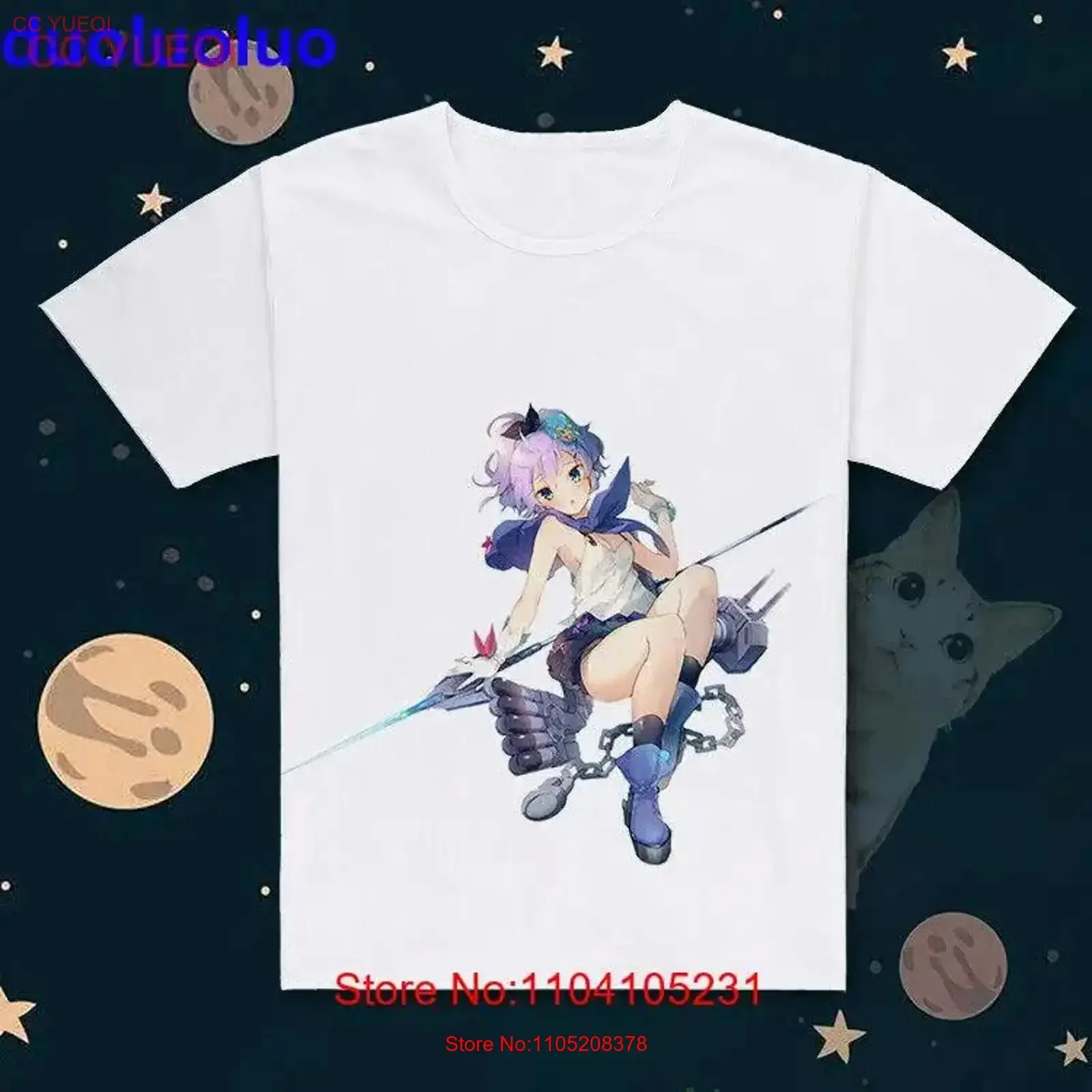 Javelin Azur Lane Casual White T shirts Tops A6 vintage Washed streetwear graphic Comfortable Slightly designer clothes Soft